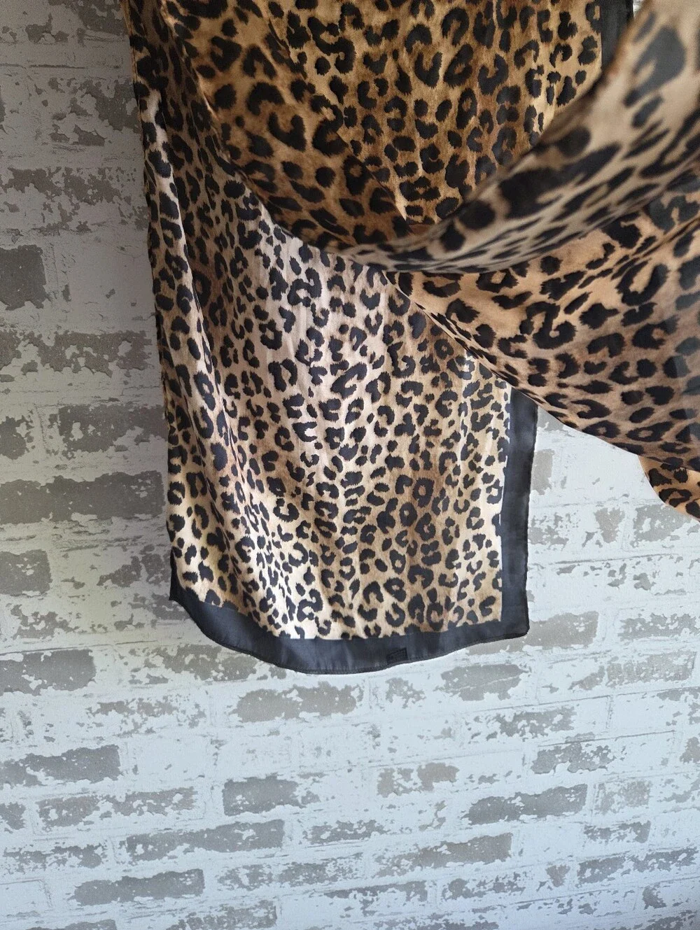 Silky Leopard Print Long Scarf Black Border Animal Print Sheer Chiffon